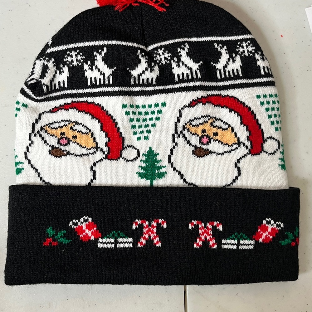 Santa and Reindeer Beanie w/ lights